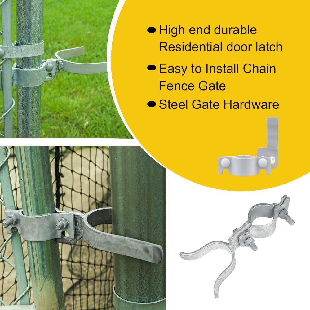 Heavy-Duty Galvanized Gate Fork Latch for Chain Link Fence Gates, 1-3/8" OD, with Padlock Hole - Complete Set (2 Pack)