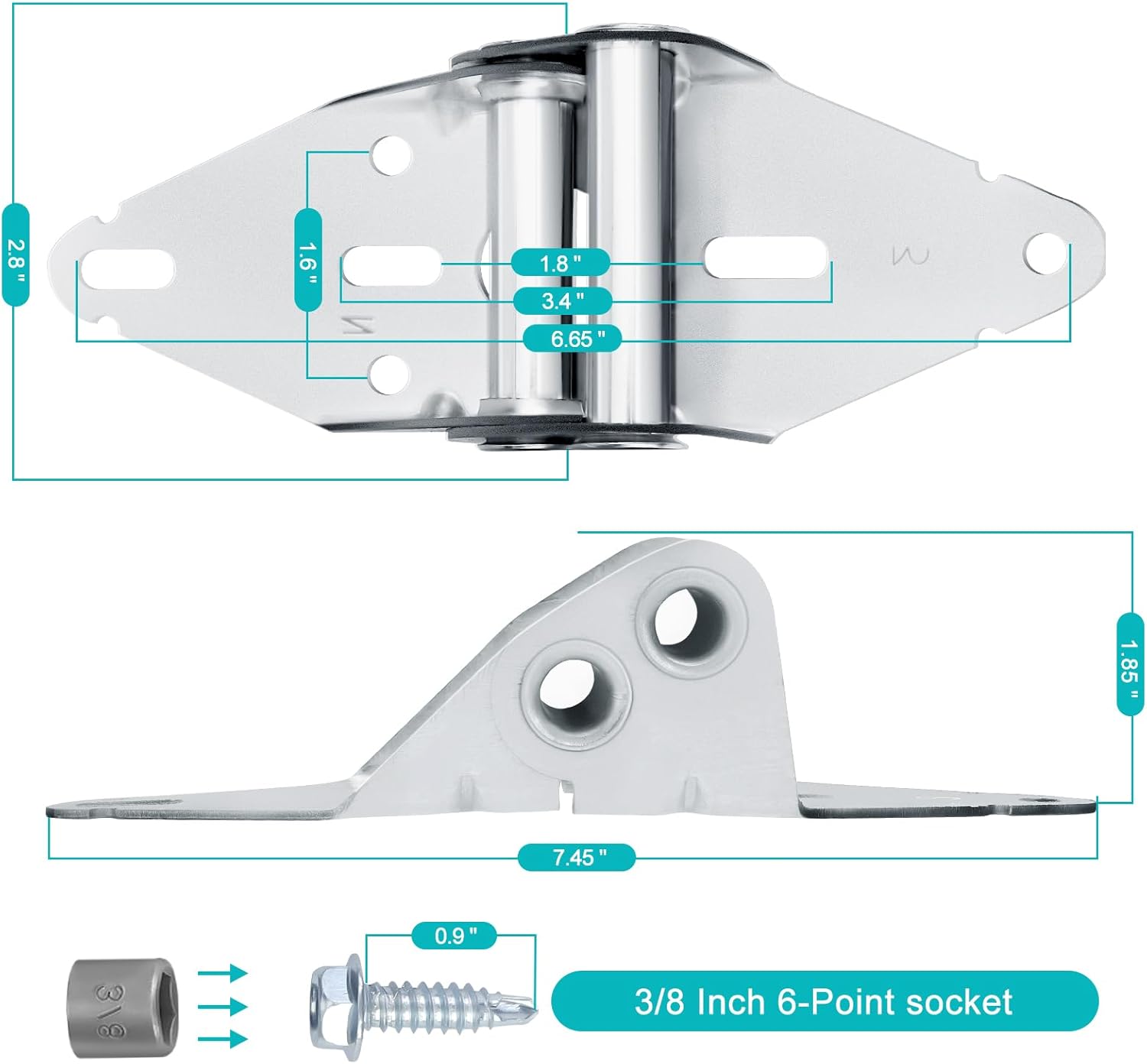 Heavy Duty Galvanized Sheet Metal Garage Door Hinges #3 - 14 Gauge Steel for Residential & Light Commercial Doors - 1 Pair with 8 Screws