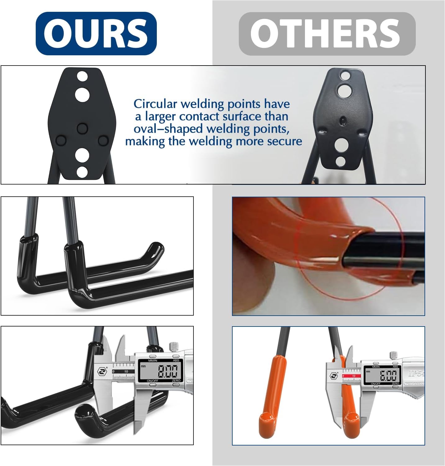 Heavy Duty Garage Wall Hooks Set - 14 Pack for Hanging Garden, Lawn, Yard Tools, Chairs, Ladders, WeedEater, Shovel, Blower - Black Color with Extra Welding Spots for Durability