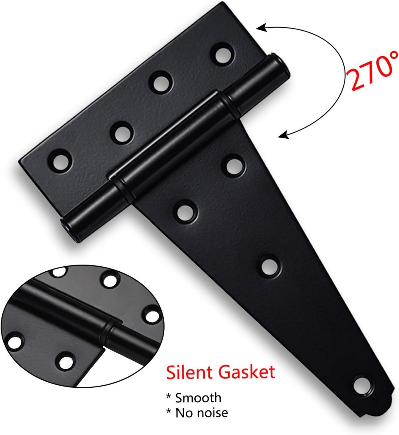 Heavy Duty Gate Hardware Kit with Self Locking Latch, 6" T-Strap Hinges, 10" Handle - Shed Door Set for Wooden Vinyl Fence, Farm, Garden - Black Finish - WildKart