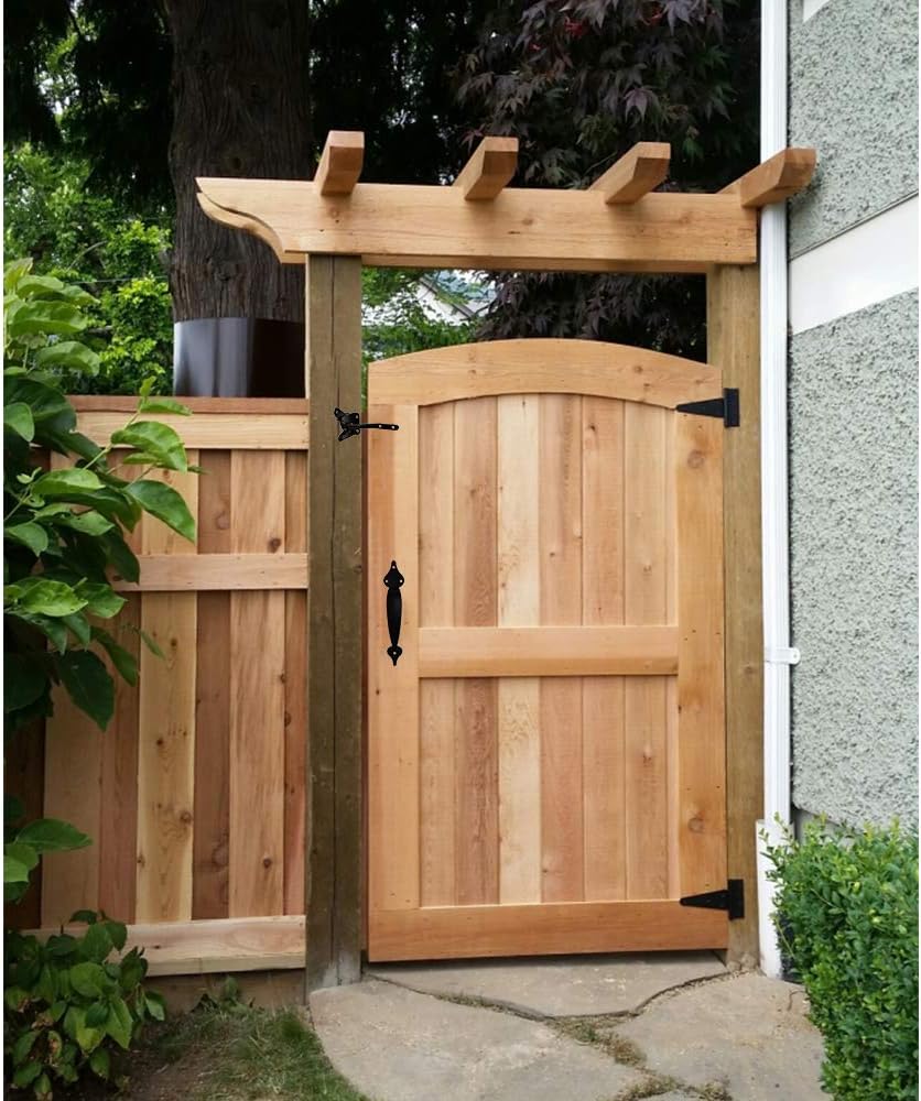 Heavy Duty Gate Hardware Kit with Self Locking Latch, 6" T-Strap Hinges, 10" Handle - Shed Door Set for Wooden Vinyl Fence, Farm, Garden - Black Finish - WildKart