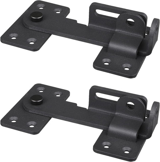 Heavy Duty Gate Latch Lock with Padlock Hole for Wooden Fences, Barn Doors, Sheds, Cabinets - 180° Design, Black (2 pcs)