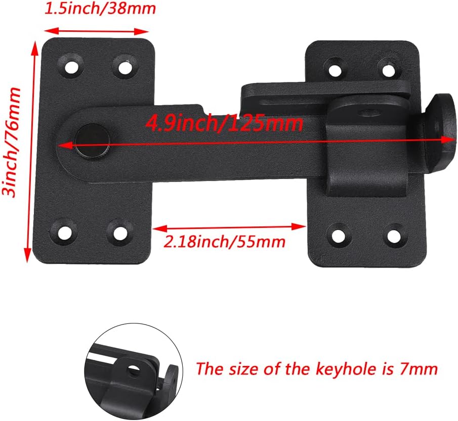 Heavy Duty Gate Latch Lock with Padlock Hole for Wooden Fences, Barn Doors, Sheds, Cabinets - 180° Design, Black (2 pcs)