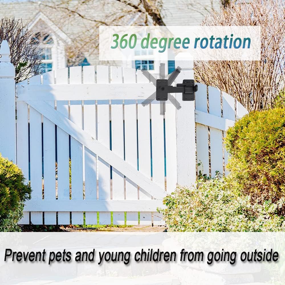 Heavy Duty Gate Latch Lock with Padlock Hole for Wooden Fences, Barn Doors, Sheds, Cabinets - 180° Design, Black (2 pcs)