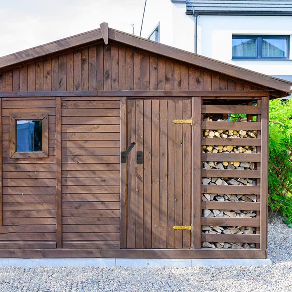 Heavy Duty Gate Latch Lock with Padlock Hole for Wooden Fences, Barn Doors, Sheds, Cabinets - 180° Design, Black (2 pcs)