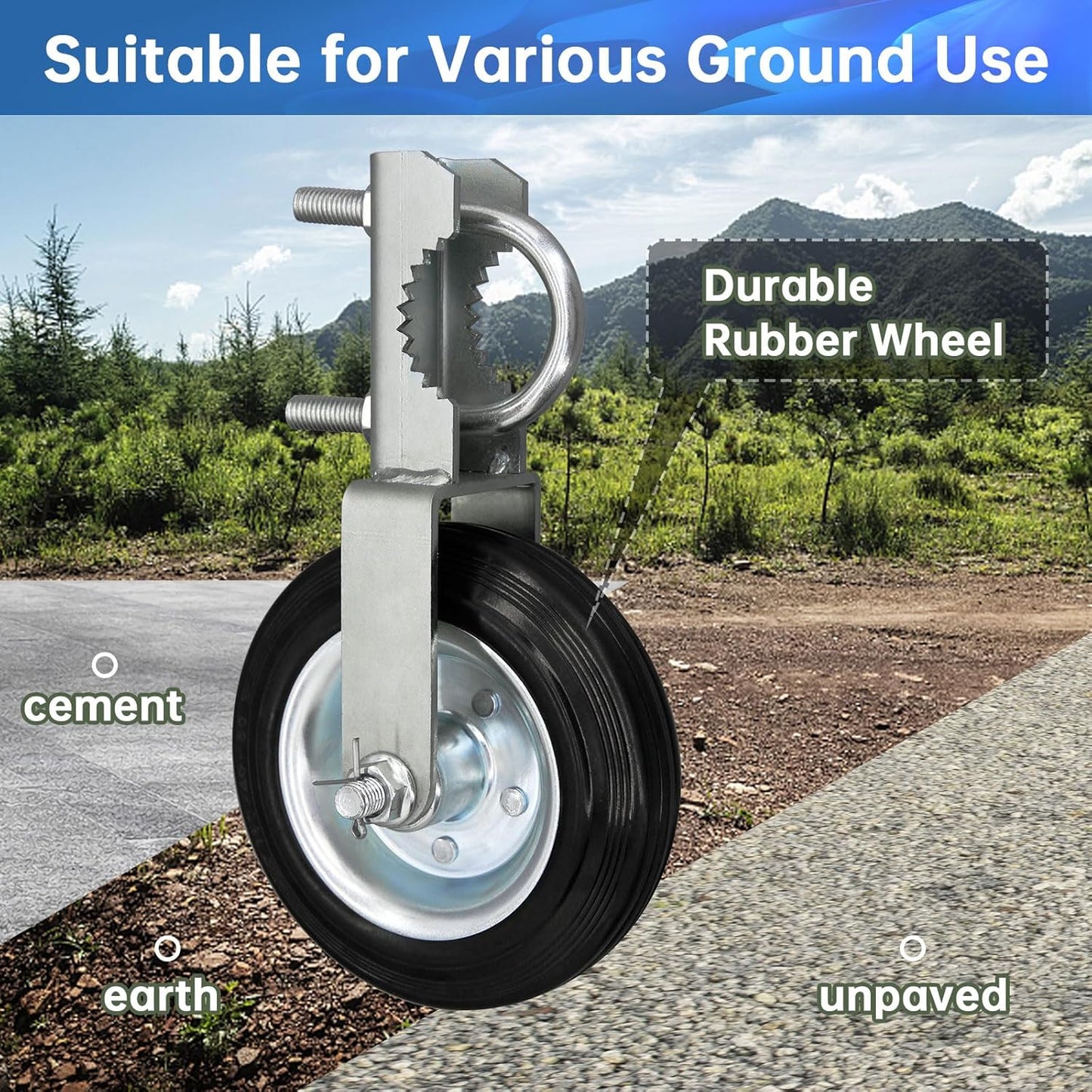 Heavy Duty Gate Wheel 2 Pack for Metal Swing Gates - Fits 1-5/8" to 2" Frames - Gate Support Caster for Chain Link Fences