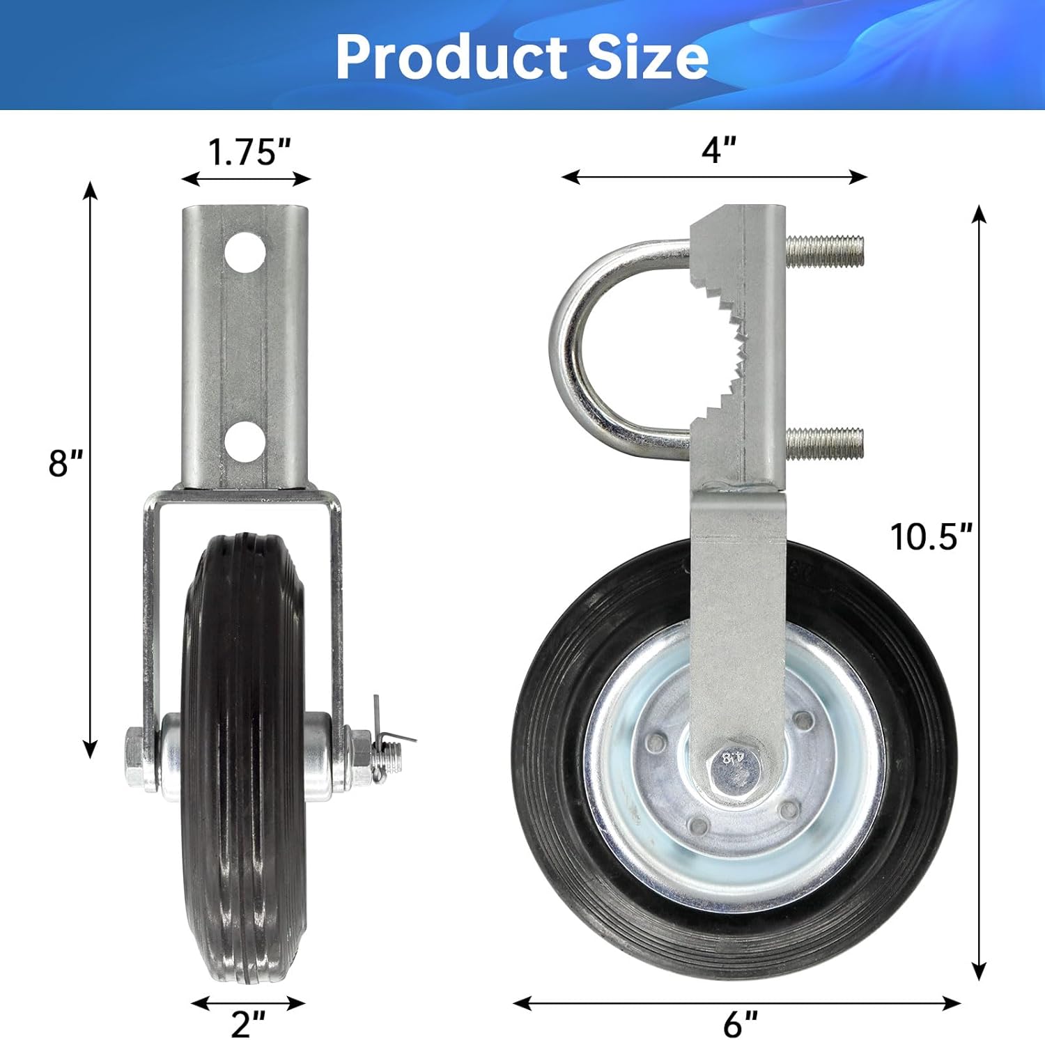 Heavy Duty Gate Wheel 2 Pack for Metal Swing Gates - Fits 1-5/8" to 2" Frames - Gate Support Caster for Chain Link Fences