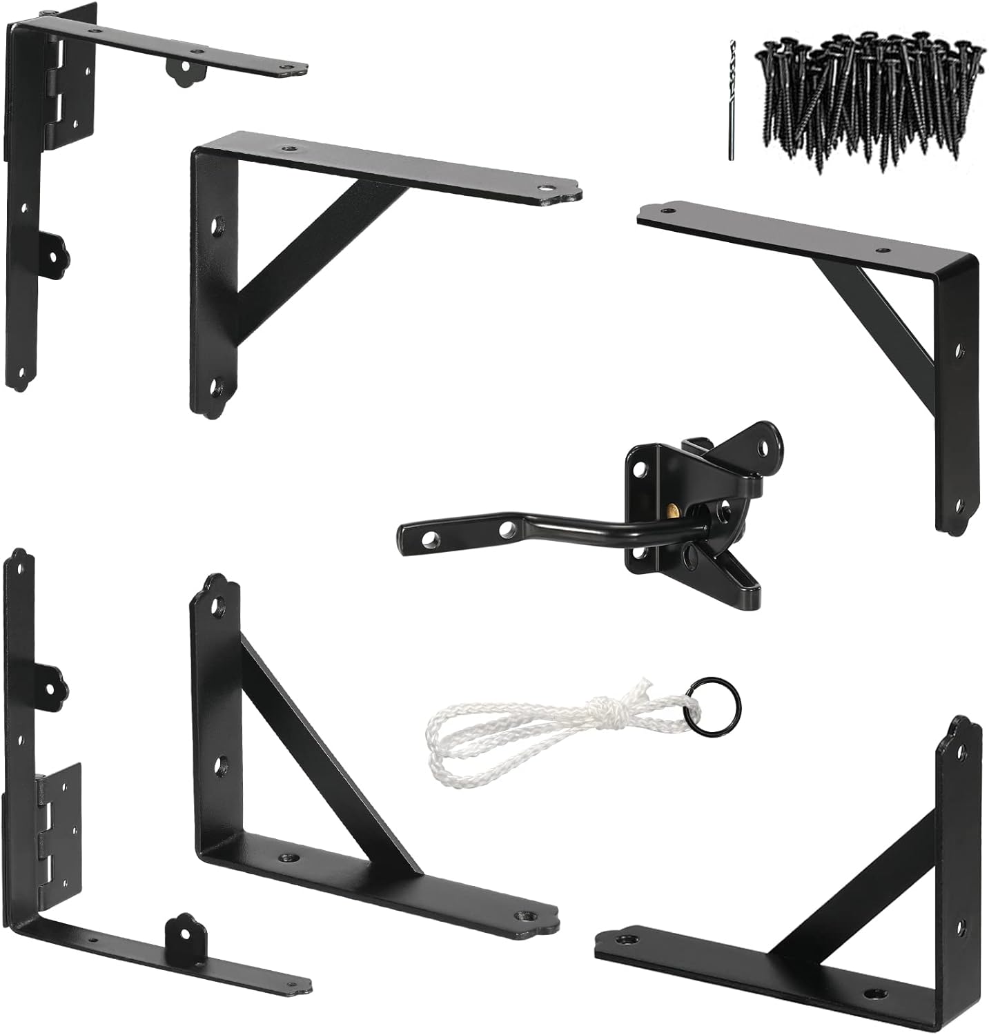 Heavy Duty Gold Oracle Gate Corner Brace Bracket Kit for Wooden Gates - Includes Anti-Sag Hardware and Latch