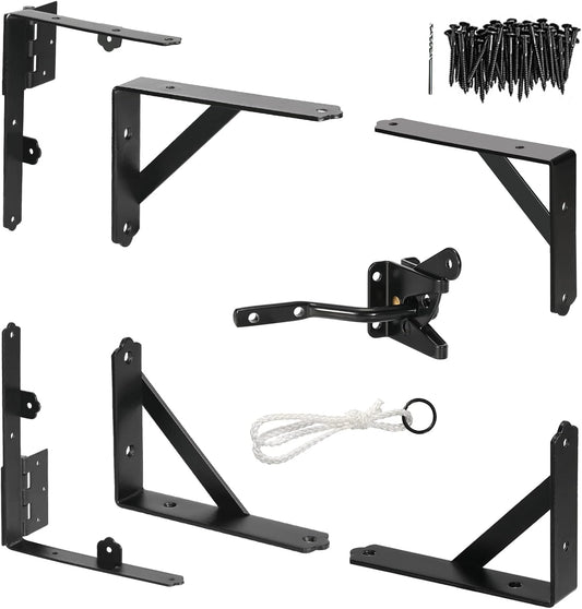 Heavy Duty Gold Oracle Gate Corner Brace Bracket Kit for Wooden Gates - Includes Anti-Sag Hardware and Latch