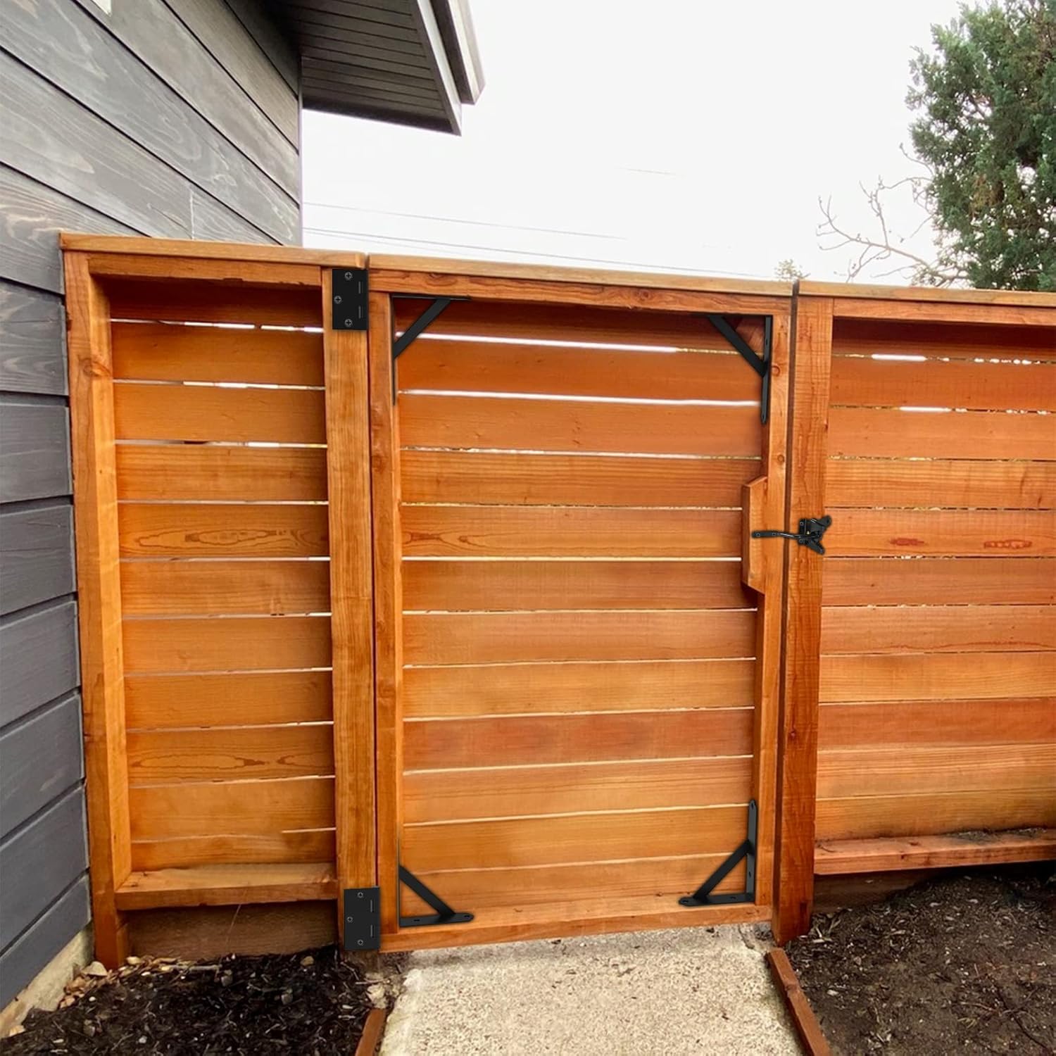 Heavy Duty Gold Oracle Gate Corner Brace Bracket Kit for Wooden Gates - Includes Anti-Sag Hardware and Latch