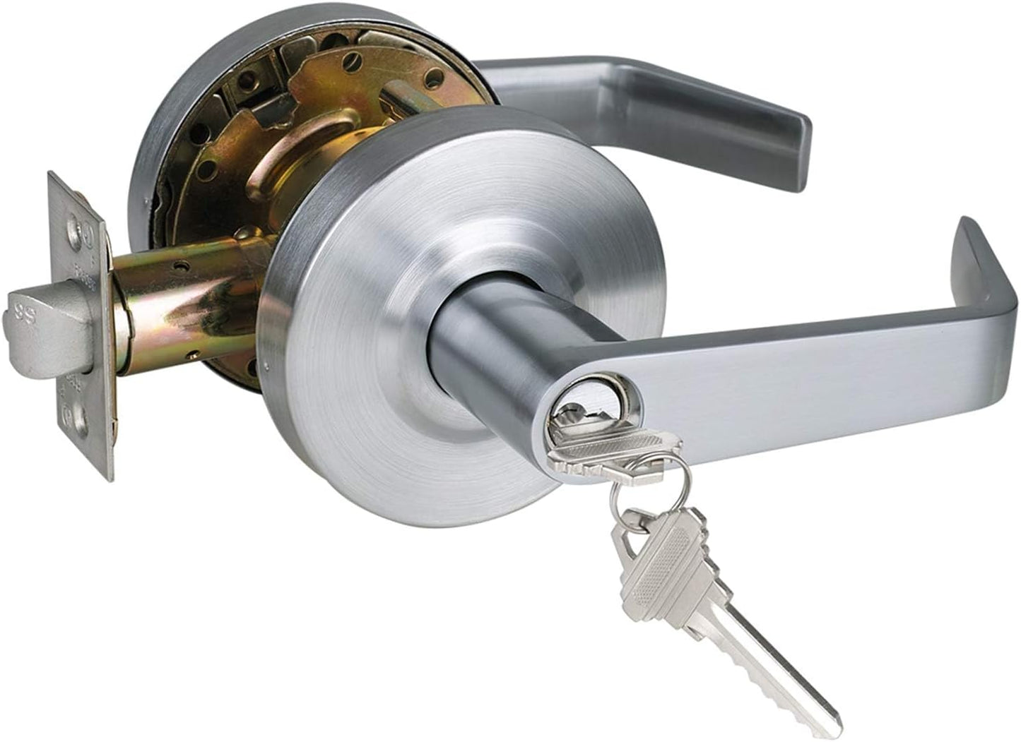 Heavy Duty Grade 2 Commercial Storeroom Door Handle Lock - Non-Handed, ADA Compliant, UL 3 Hour Fire Rated - Satin Chrome Finish 26D, 2-3/4'' Backset
