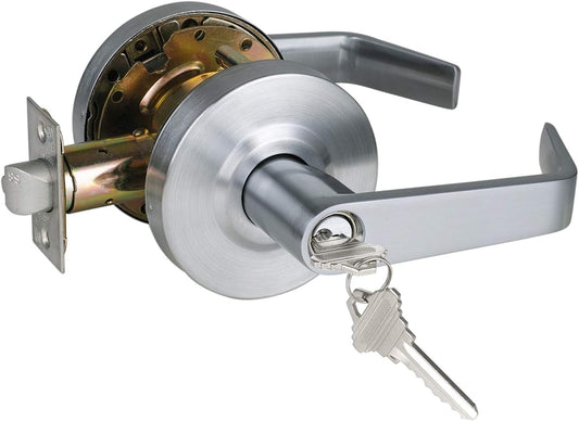 Heavy Duty Grade 2 Commercial Storeroom Door Handle Lock - Non-Handed, ADA Compliant, UL 3 Hour Fire Rated - Satin Chrome Finish 26D, 2-3/4'' Backset