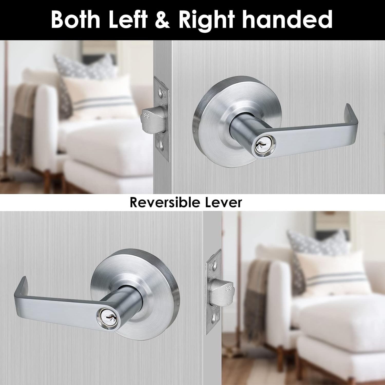 Heavy Duty Grade 2 Commercial Storeroom Door Handle Lock - Non-Handed, ADA Compliant, UL 3 Hour Fire Rated - Satin Chrome Finish 26D, 2-3/4'' Backset