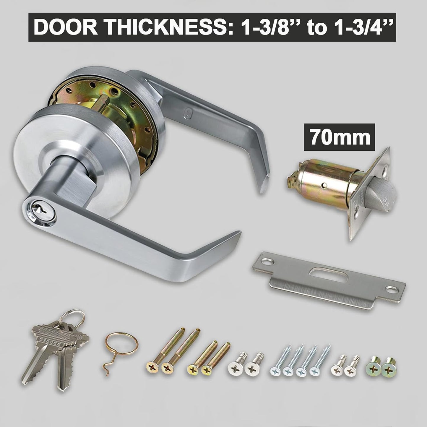 Heavy Duty Grade 2 Commercial Storeroom Door Handle Lock - Non-Handed, ADA Compliant, UL 3 Hour Fire Rated - Satin Chrome Finish 26D, 2-3/4'' Backset