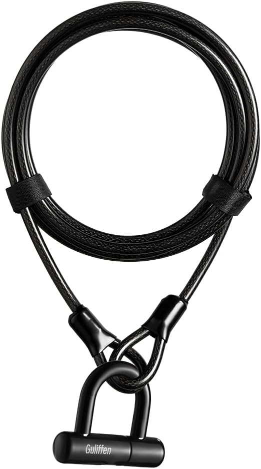 Heavy Duty Guliffen Bike U Lock with 15 ft Cable - Anti-Theft Security Chain and Lock for Motorcycles, Bikes, Gates, Outdoor Furniture