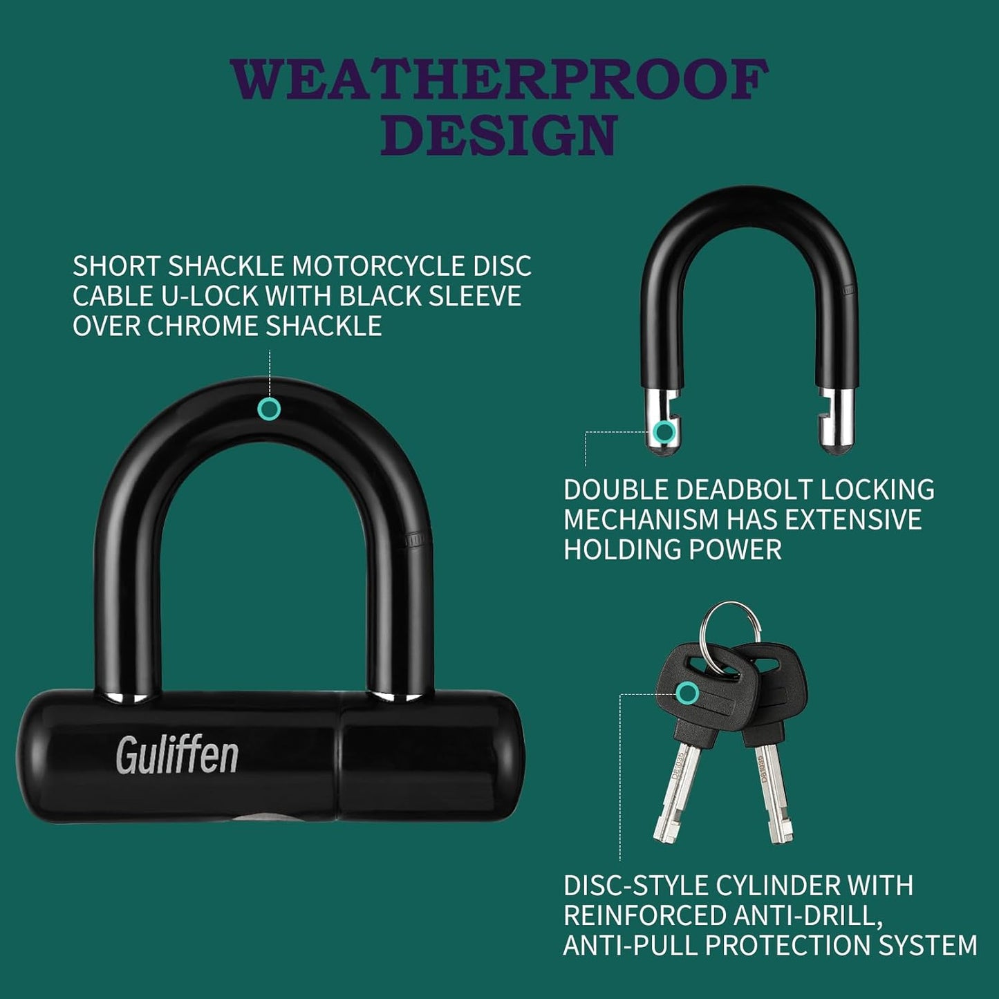 Heavy Duty Guliffen Bike U Lock with 15 ft Cable - Anti-Theft Security Chain and Lock for Motorcycles, Bikes, Gates, Outdoor Furniture