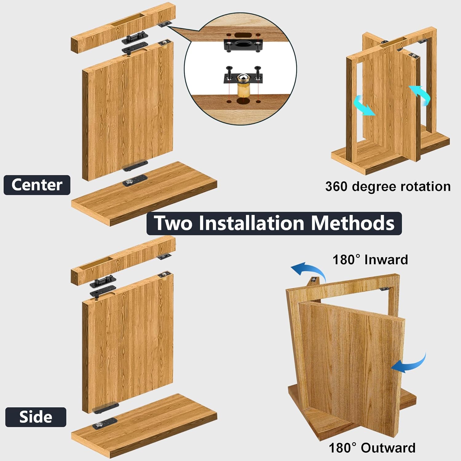 Heavy Duty Hidden Door Hinge Hardware with 570Lbs Load-Bearing - 360° Rotation for Secret Door Bookcase - Includes 2 Drills - WildKart