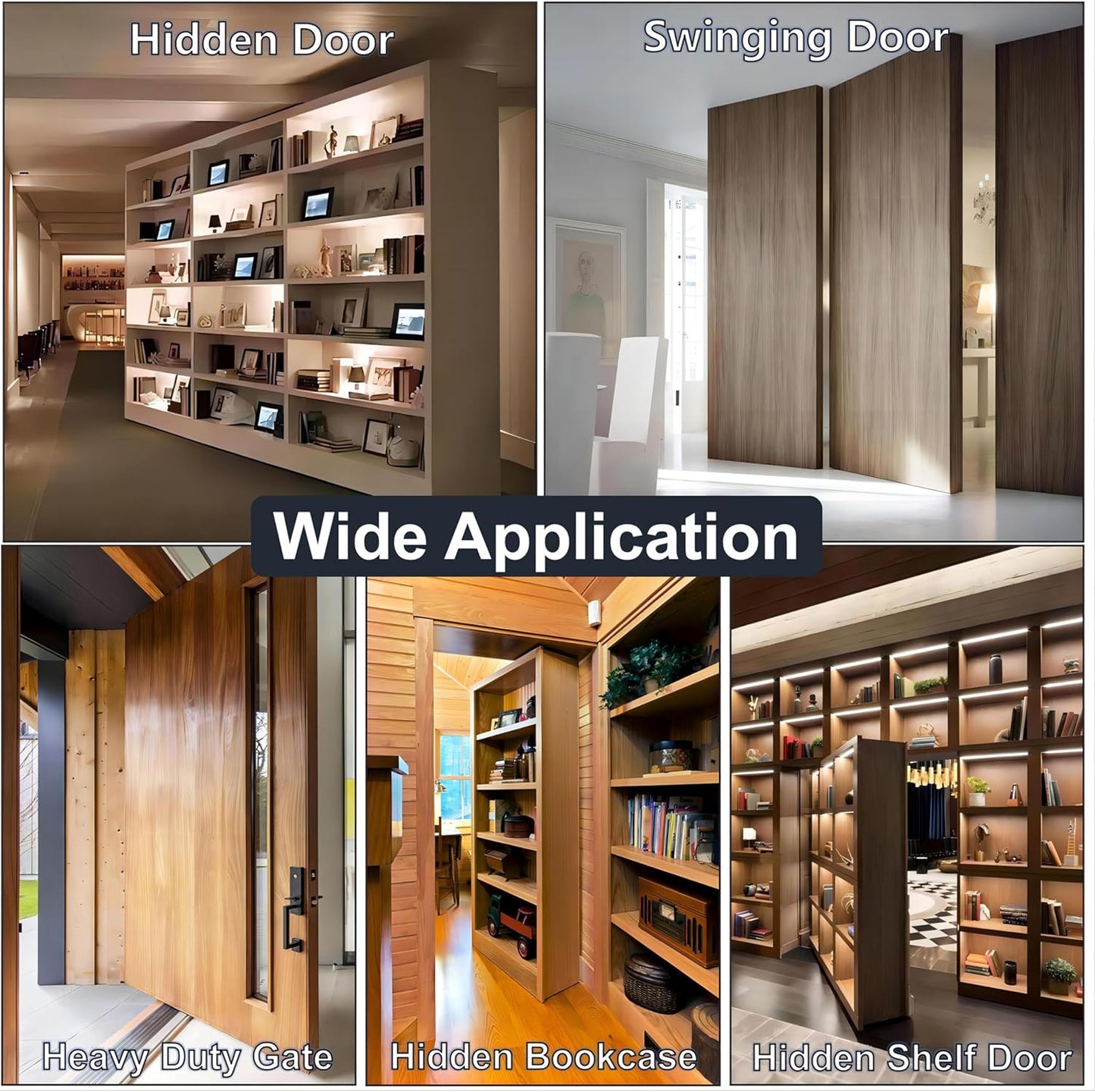 Heavy Duty Hidden Door Hinge Hardware with 570Lbs Load-Bearing - 360° Rotation for Secret Door Bookcase - Includes 2 Drills - WildKart