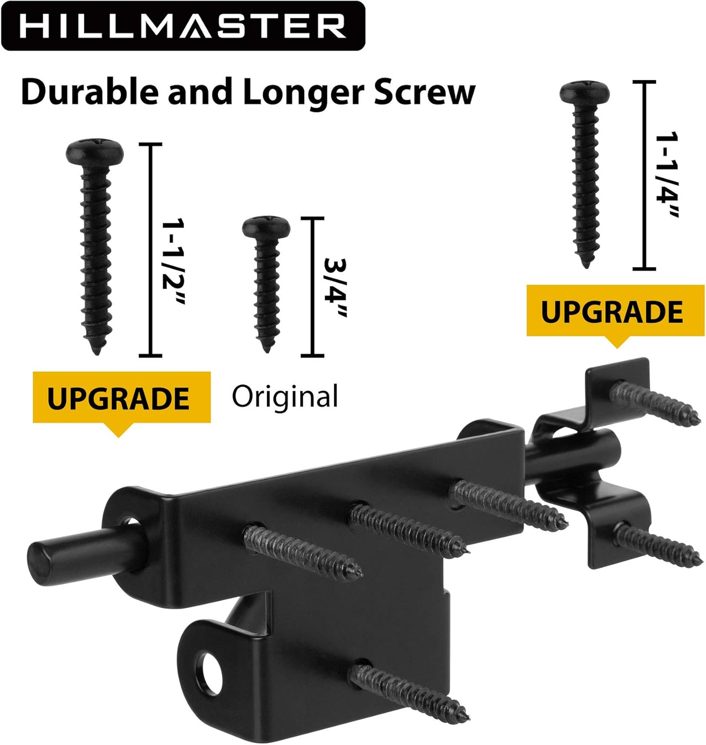 Heavy Duty Hillmaster Slide Bolt Gate Latch with Padlock Hole - Black Barrel Bolt Slide Latch for Wooden Fence Doors - Gate Hardware for Wood, Vinyl, Barns, and Sheds - WildKart