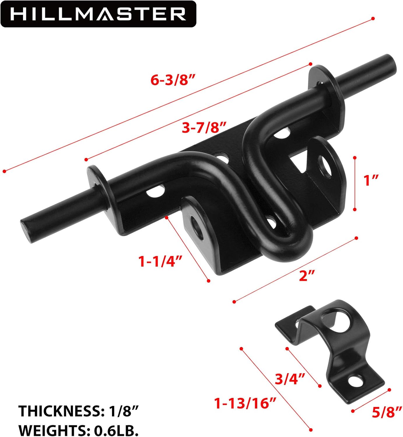Heavy Duty Hillmaster Slide Bolt Gate Latch with Padlock Hole - Black Barrel Bolt Slide Latch for Wooden Fence Doors - Gate Hardware for Wood, Vinyl, Barns, and Sheds - WildKart