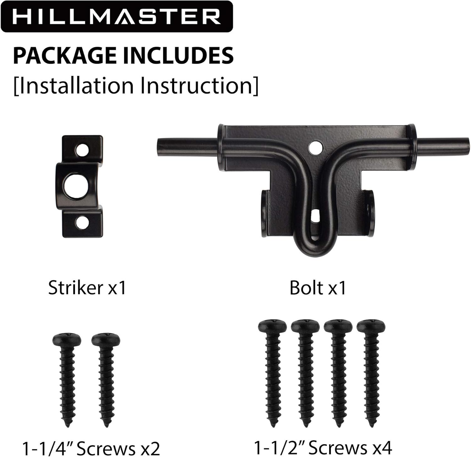Heavy Duty Hillmaster Slide Bolt Gate Latch with Padlock Hole - Black Barrel Bolt Slide Latch for Wooden Fence Doors - Gate Hardware for Wood, Vinyl, Barns, and Sheds - WildKart