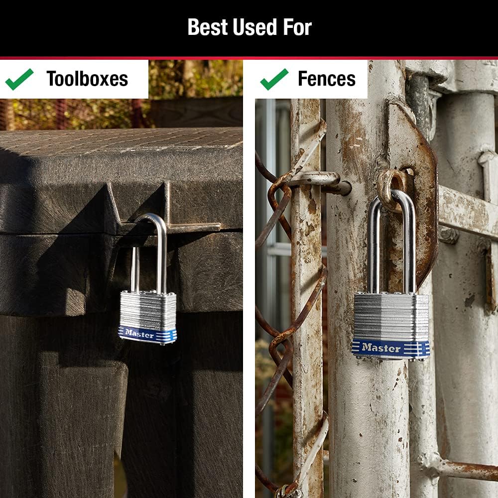 Heavy Duty Master Lock 3DLH Outdoor Padlock with Key - 2" Shackle - Silver - 1 Pack