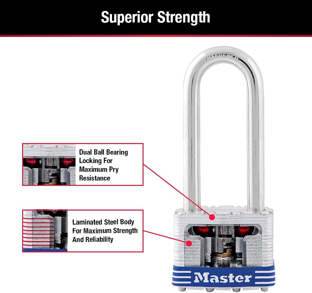 Heavy Duty Master Lock 3DLH Outdoor Padlock with Key - 2" Shackle - Silver - 1 Pack