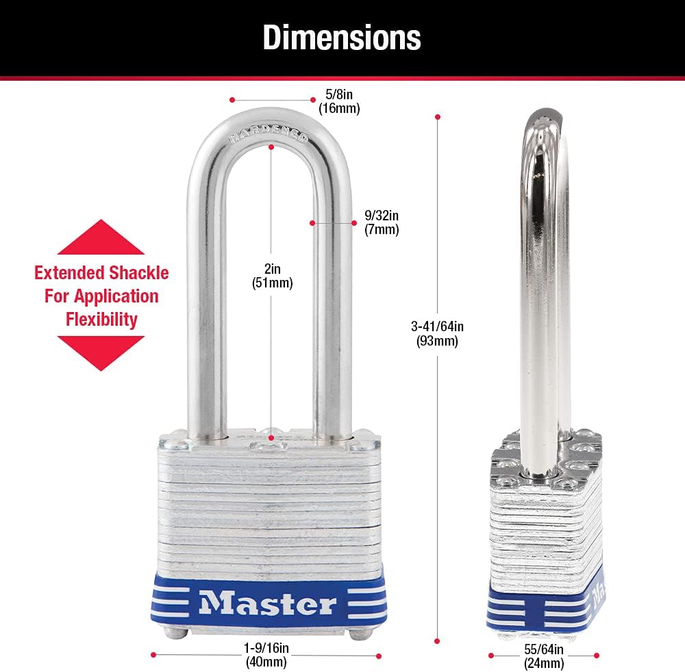 Heavy Duty Master Lock 3DLH Outdoor Padlock with Key - 2" Shackle - Silver - 1 Pack
