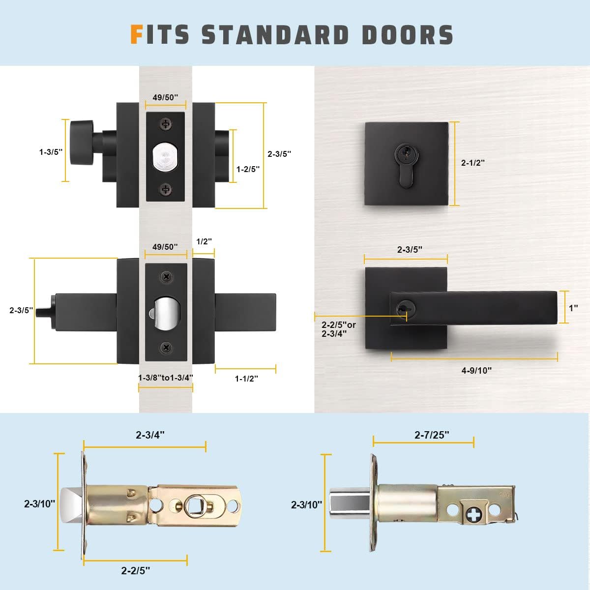 Heavy Duty Matte Black Front Door Handle and Deadbolt Set for Office and Home Security - Keyed Entry and Single Cylinder Deadbolt Lock