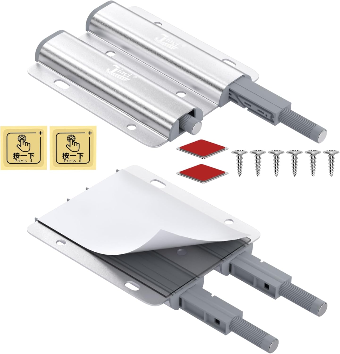 Heavy Duty Metal Cabinet Door Catches - 2 Pack Double Push Open Touch Latches for Kitchen Drawers - Push Release Latch for Cabinet Hardware