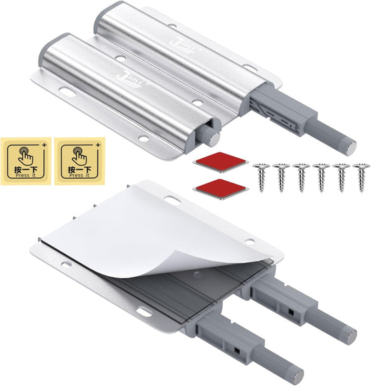 Heavy Duty Metal Cabinet Door Catches - 2 Pack Double Push Open Touch Latches for Kitchen Drawers - Push Release Latch for Cabinet Hardware