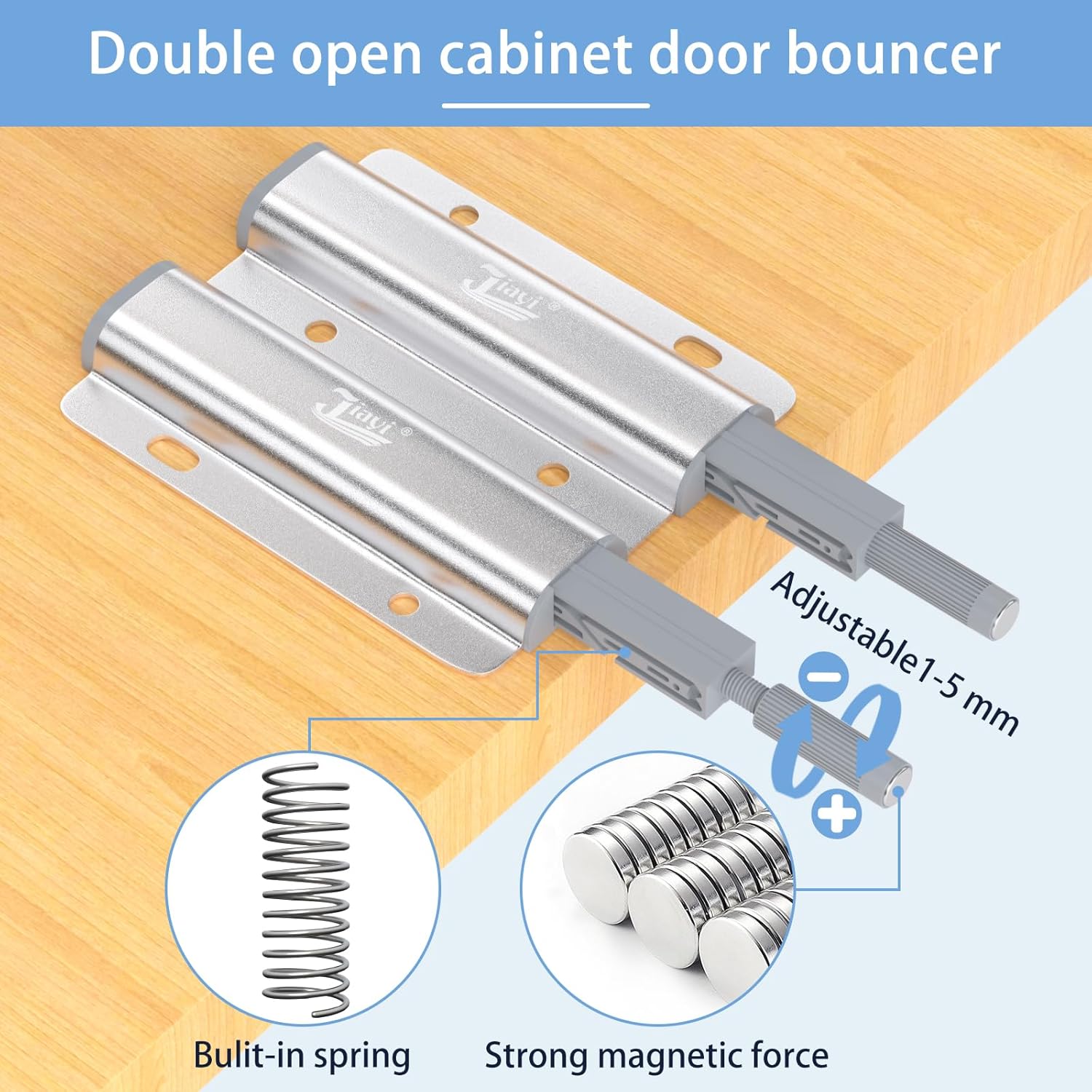 Heavy Duty Metal Cabinet Door Catches - 2 Pack Double Push Open Touch Latches for Kitchen Drawers - Push Release Latch for Cabinet Hardware