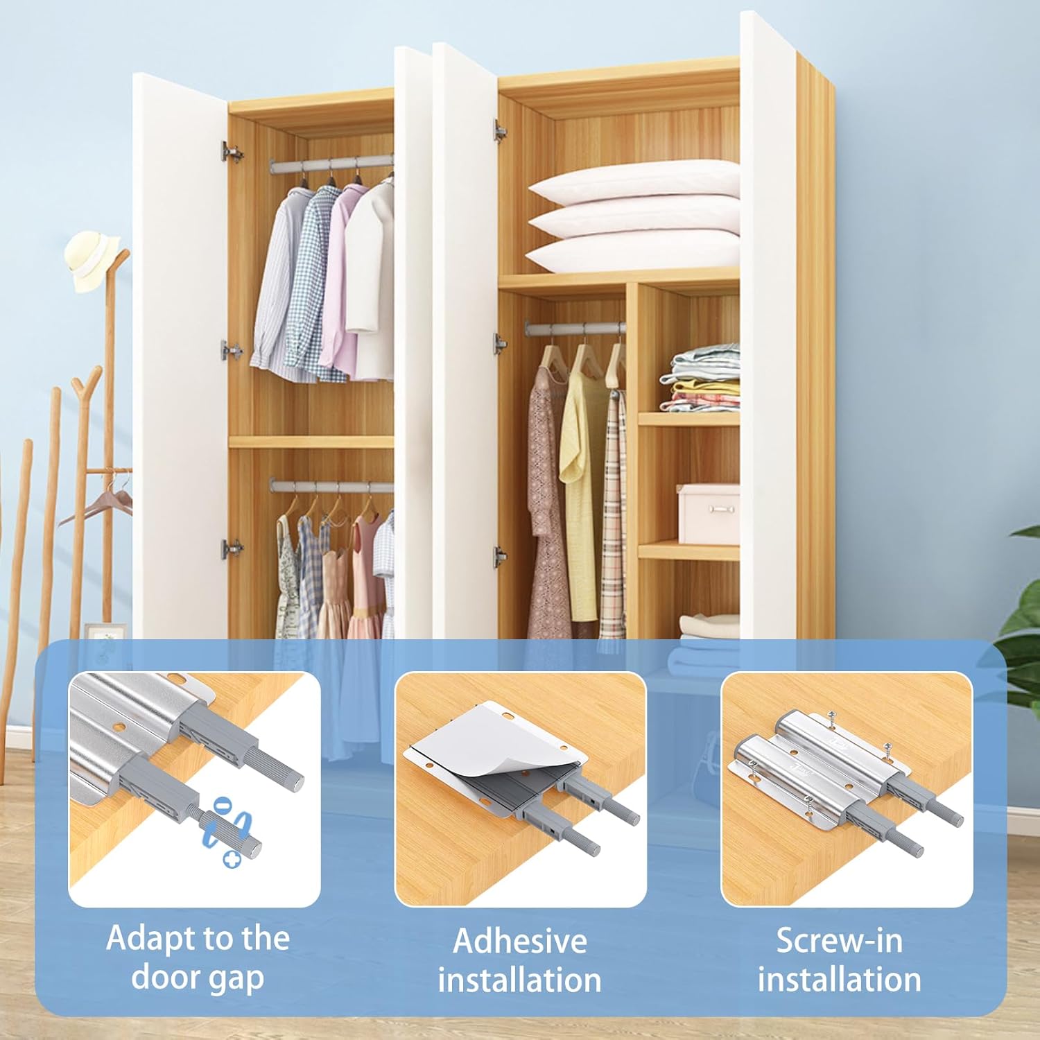 Heavy Duty Metal Cabinet Door Catches - 2 Pack Double Push Open Touch Latches for Kitchen Drawers - Push Release Latch for Cabinet Hardware