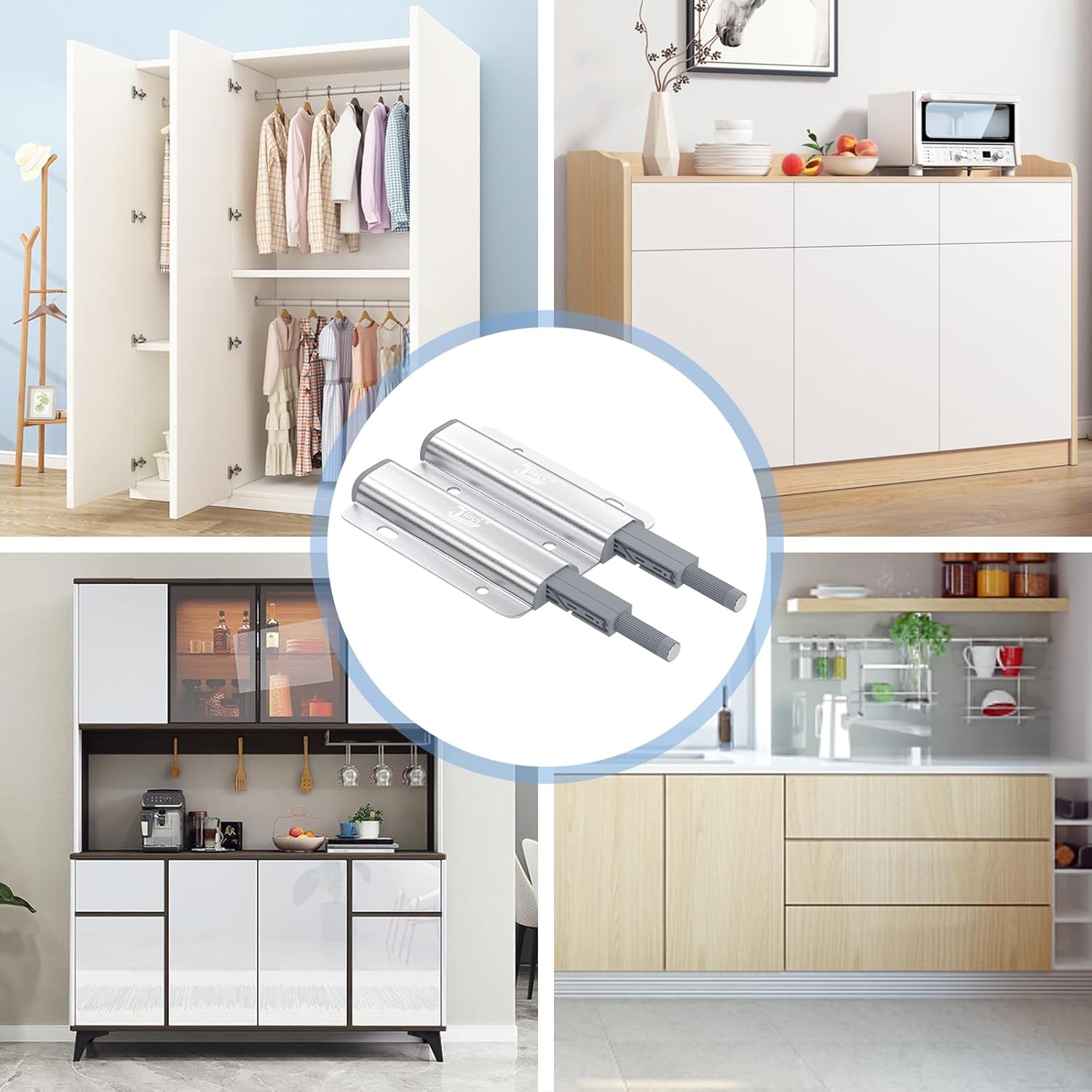 Heavy Duty Metal Cabinet Door Catches - 2 Pack Double Push Open Touch Latches for Kitchen Drawers - Push Release Latch for Cabinet Hardware