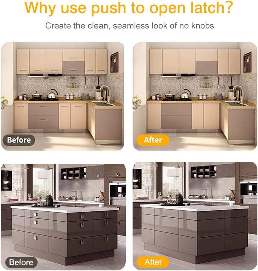 Heavy Duty Metal Cabinet Door Catches - 2 Pack Double Push Open Touch Latches for Kitchen Drawers - Push Release Latch for Cabinet Hardware