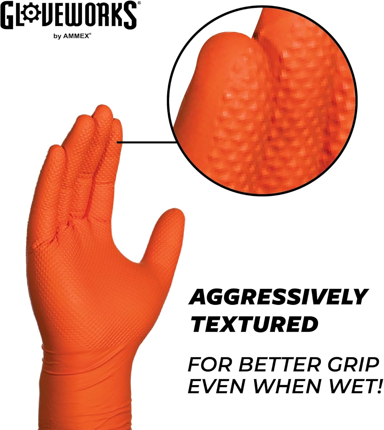 Heavy-Duty Orange Nitrile Gloves with Diamond Texture - 8 mil Mechanic Disposable Gloves