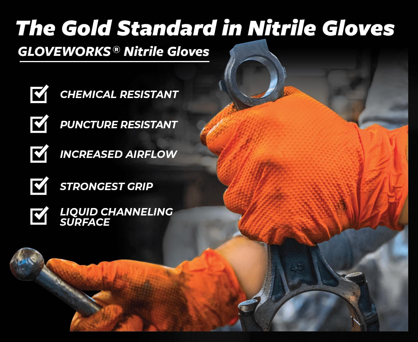 Heavy-Duty Orange Nitrile Gloves with Diamond Texture - 8 mil Mechanic Disposable Gloves