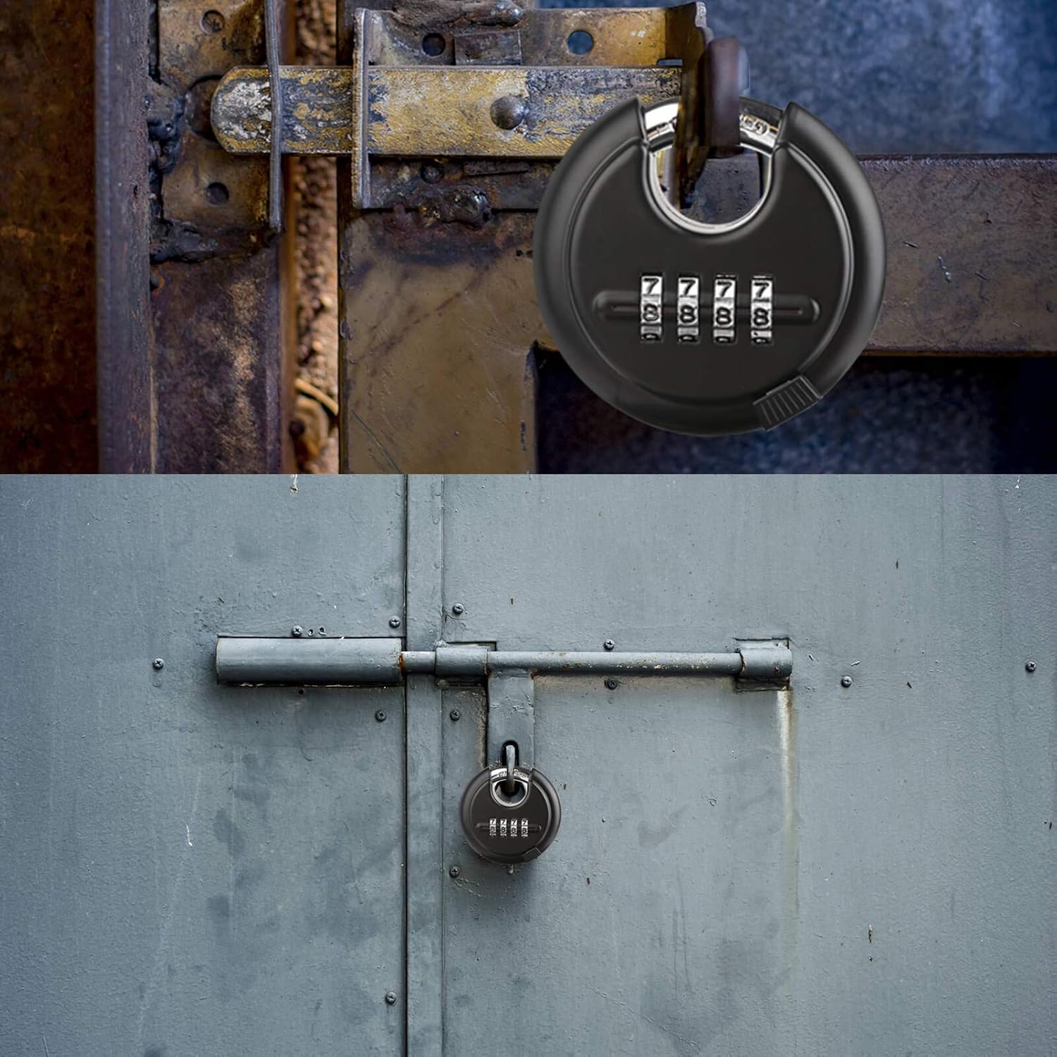 Heavy Duty Outdoor Combination Disc Padlock - 4 Digit Code Lock for Storage Unit, Gate, Fence, Trailer - 3/8" Shackle - Black - 1 Piece - WildKart