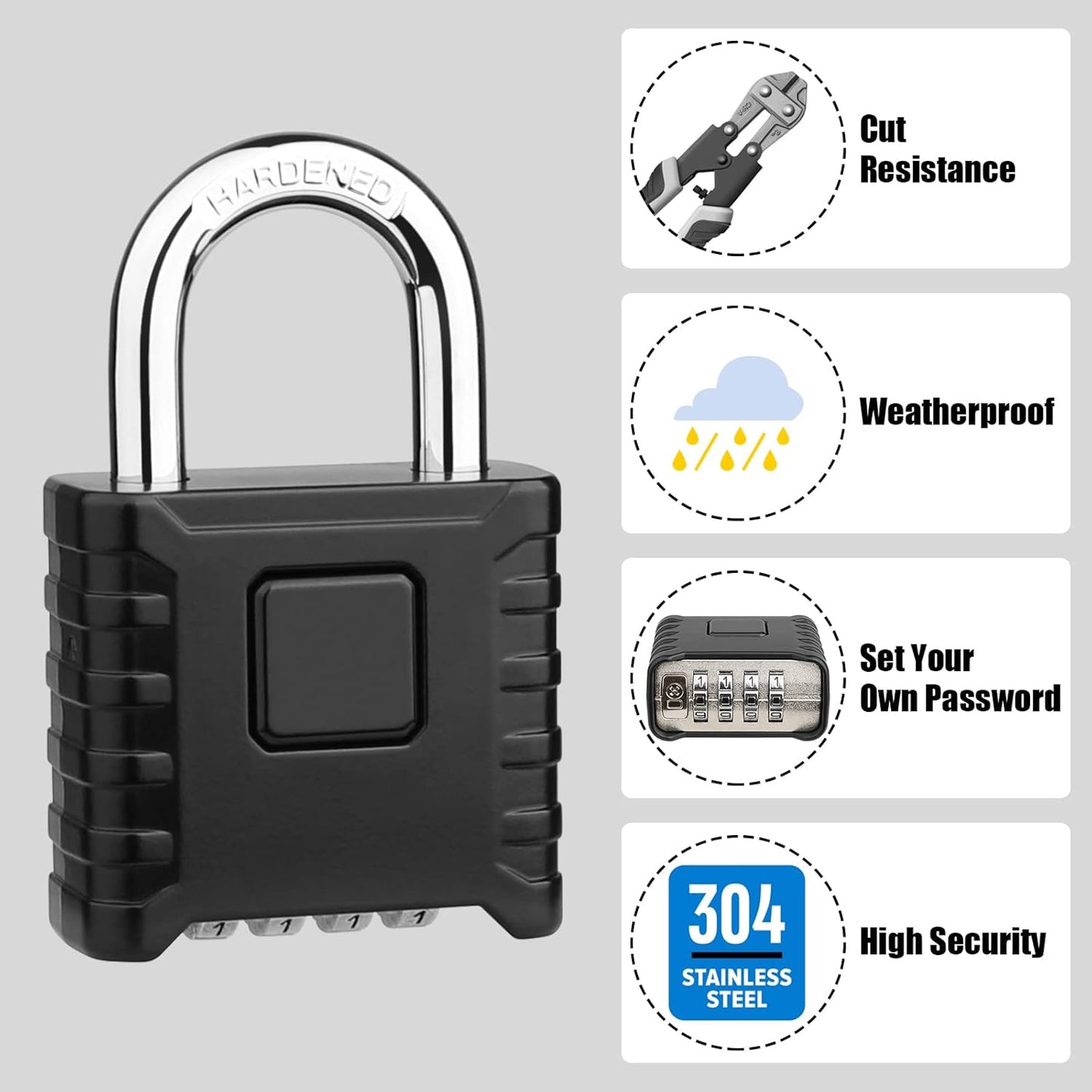 Heavy Duty Outdoor Combination Padlock with One-Touch Unlocking - Weatherproof & High Security for Locker, Home, School, Garage, Gate, Garden - Hidden Password Design for Maximum Protection - WildKart