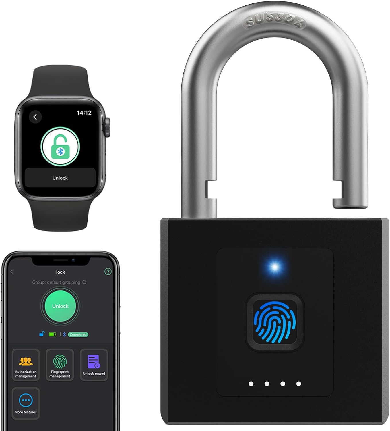 Heavy Duty Outdoor Waterproof Gate Padlock with Fingerprint & Phone App Control - Keyless Combination Lock with 2600lbs Strength - WildKart