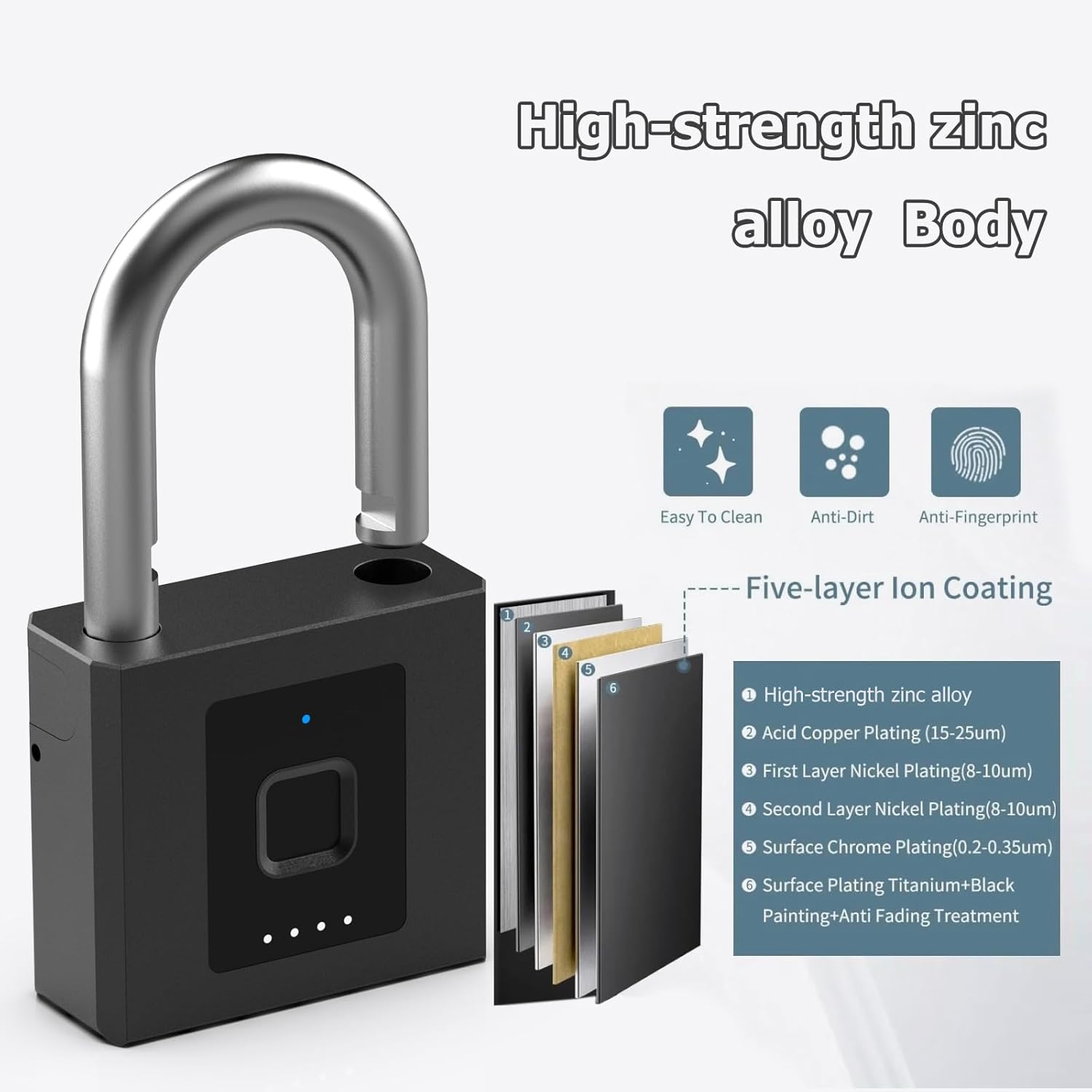 Heavy Duty Outdoor Waterproof Gate Padlock with Fingerprint & Phone App Control - Keyless Combination Lock with 2600lbs Strength - WildKart