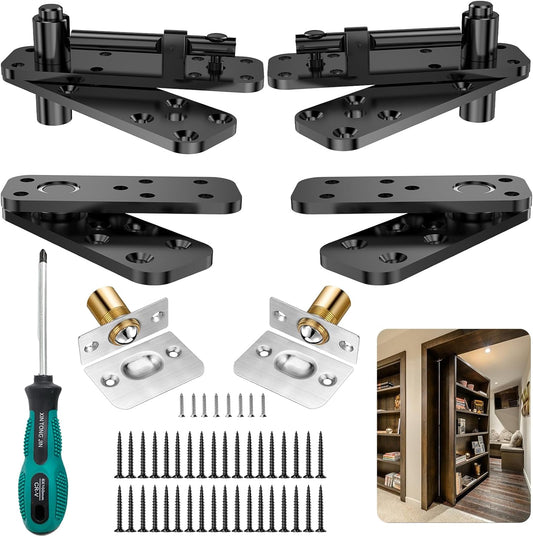 Heavy Duty Pivot Hinge Kit for Hidden Door - 2 Pairs, 570LBS Load-Bearing, 360° Rotation - Ideal for Bookcase, Murphy Door, Secret Door - Invisible Hardware