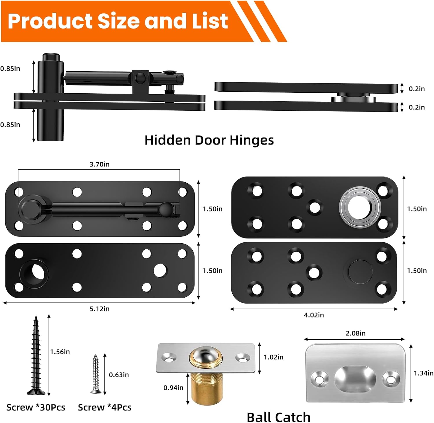 Heavy Duty Pivot Hinge Kit for Hidden Door - 2 Pairs, 570LBS Load-Bearing, 360° Rotation - Ideal for Bookcase, Murphy Door, Secret Door - Invisible Hardware