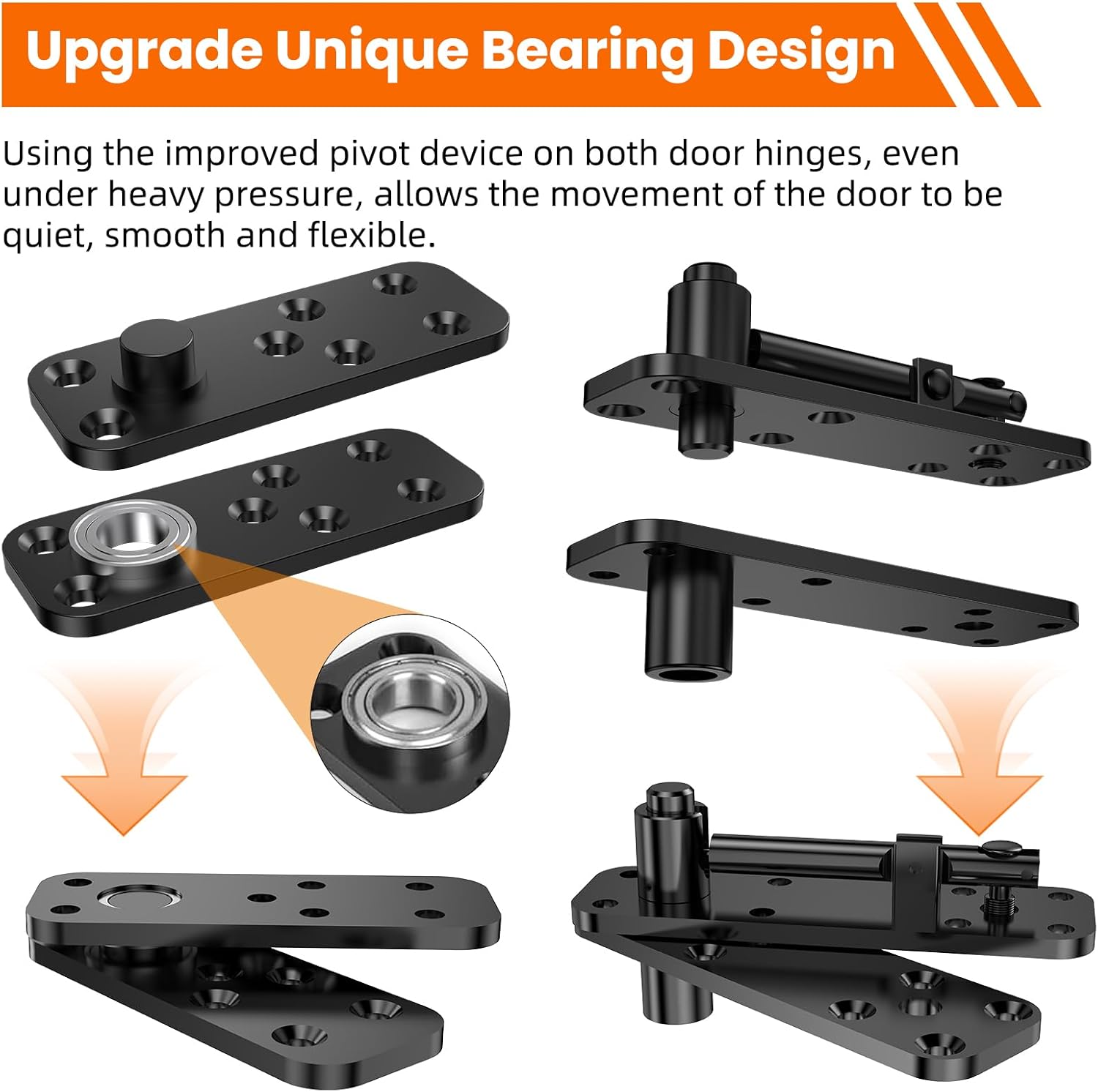 Heavy Duty Pivot Hinge Kit for Hidden Door - 2 Pairs, 570LBS Load-Bearing, 360° Rotation - Ideal for Bookcase, Murphy Door, Secret Door - Invisible Hardware