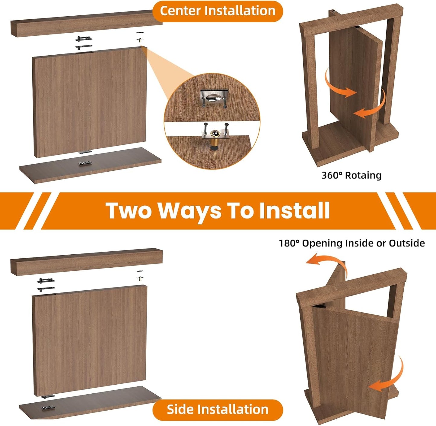 Heavy Duty Pivot Hinge Kit for Hidden Door - 2 Pairs, 570LBS Load-Bearing, 360° Rotation - Ideal for Bookcase, Murphy Door, Secret Door - Invisible Hardware