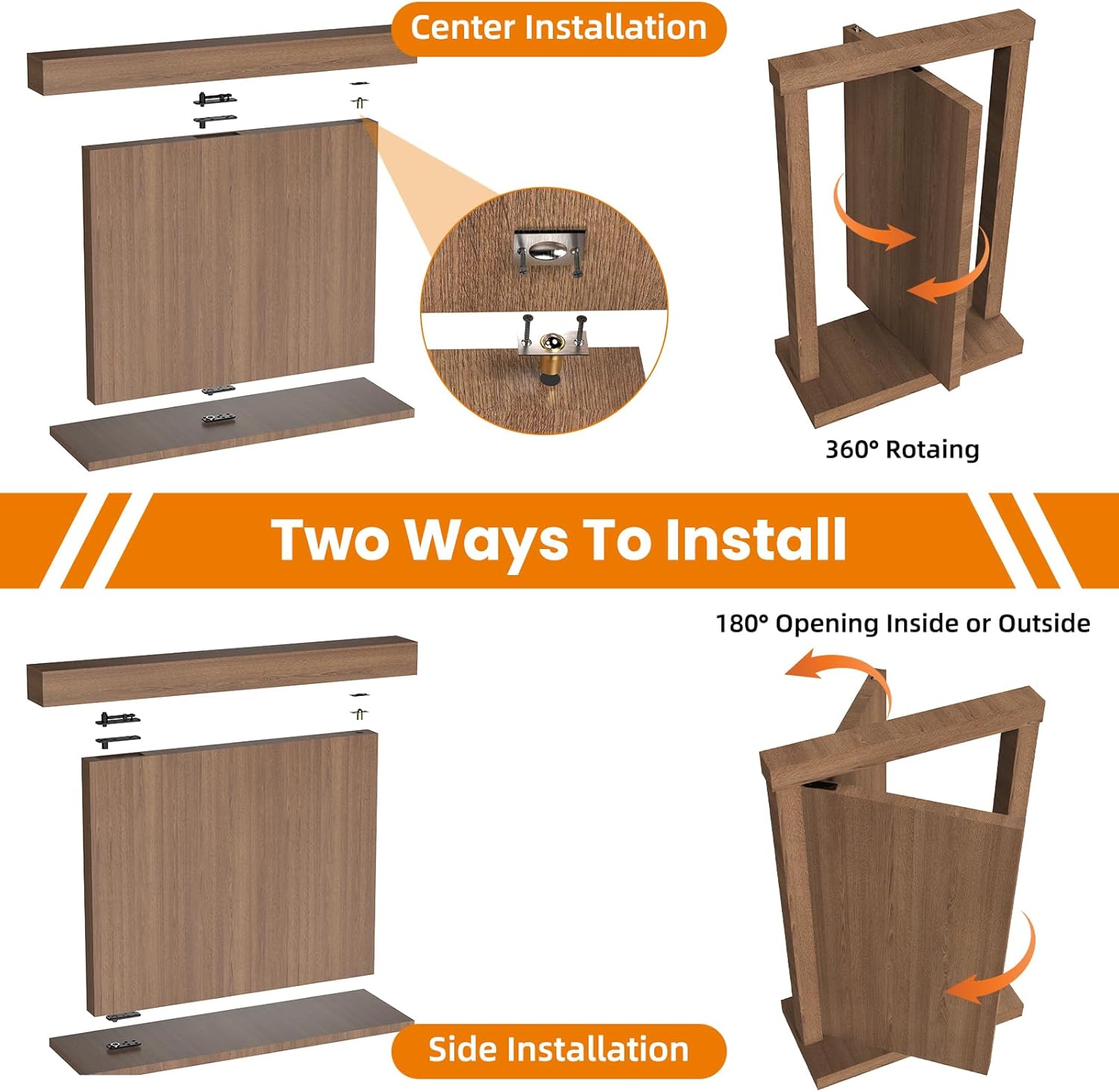 Heavy Duty Pivot Hinge Kit for Hidden Door - 2 Pairs, 570LBS Load-Bearing, 360° Rotation - Ideal for Bookcase, Murphy Door, Secret Door - Invisible Hardware