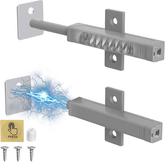 Heavy Duty Push Touch Latch 2 Pack for Cabinets, Doors, Drawers - Magnetic Spring Loaded Push to Open Catch for RV, Barn, Kitchen - Gray Color