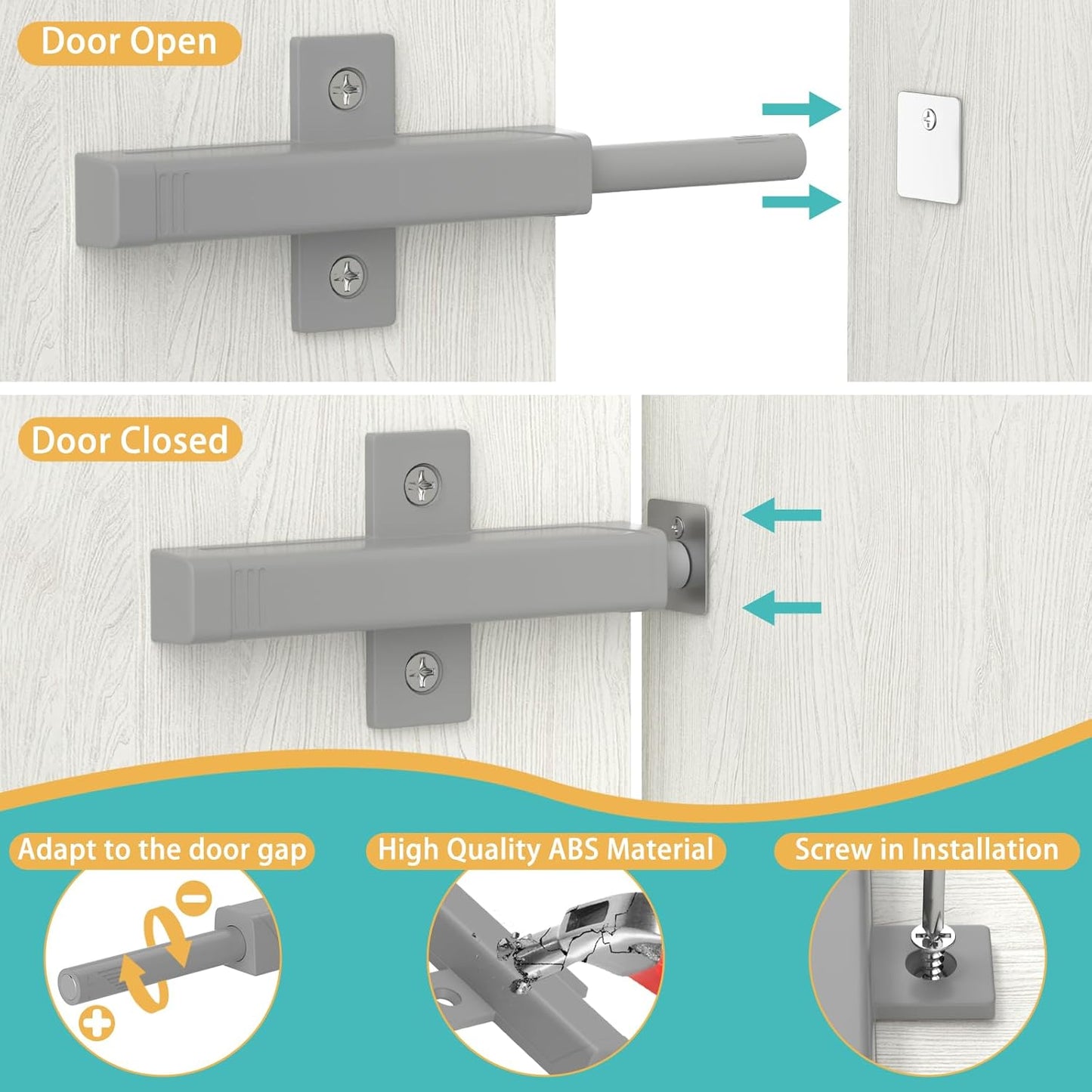 Heavy Duty Push Touch Latch 2 Pack for Cabinets, Doors, Drawers - Magnetic Spring Loaded Push to Open Catch for RV, Barn, Kitchen - Gray Color