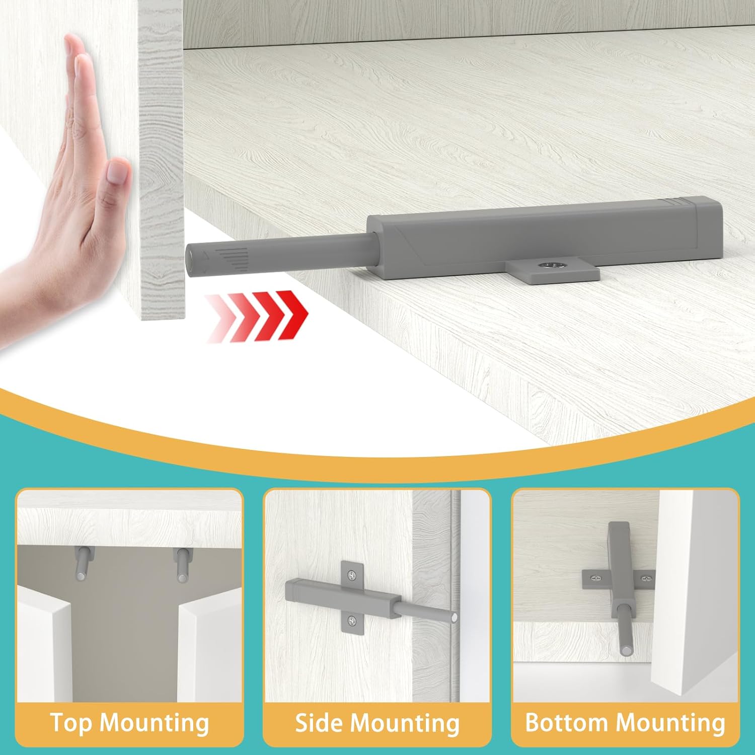 Heavy Duty Push Touch Latch 2 Pack for Cabinets, Doors, Drawers - Magnetic Spring Loaded Push to Open Catch for RV, Barn, Kitchen - Gray Color