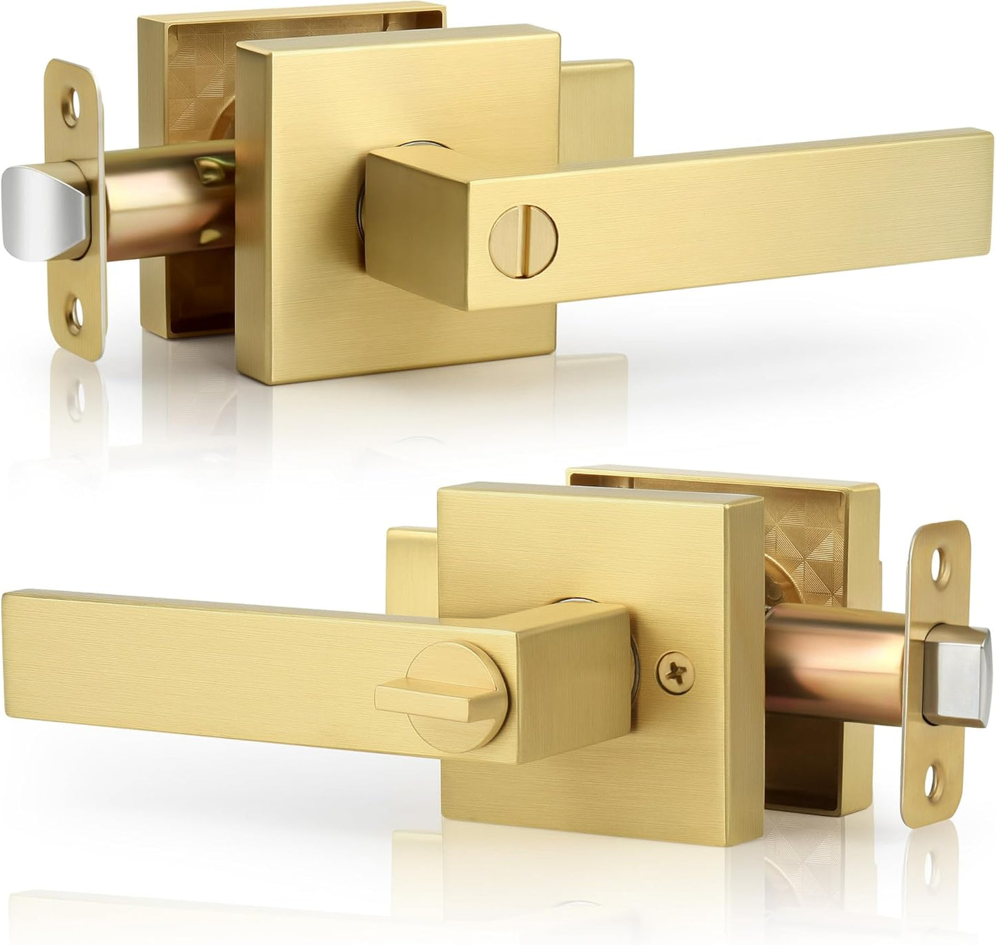 Heavy Duty Reversible Square Door Lever in Brushed Gold Finish for Bathroom Privacy - Satin Brass Interior Door Handles
